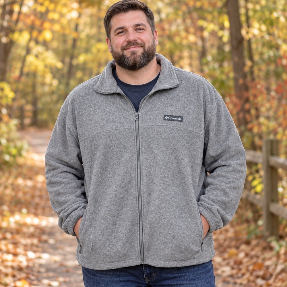 Columbia Mens Gray Full Zip Fleece Jacket Size 2X Mock Neck Outdoor Layering